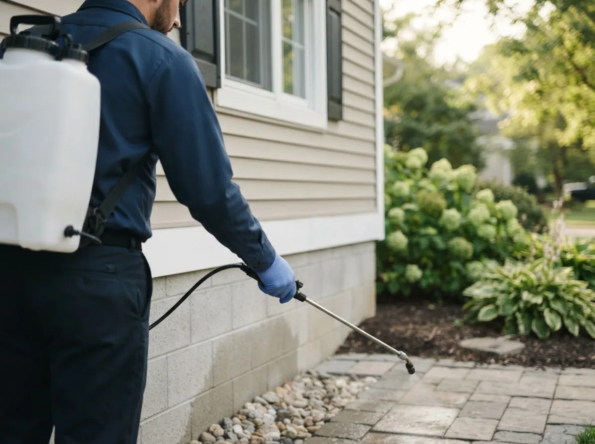 Pest control technician inspecting a home in Rye, NH